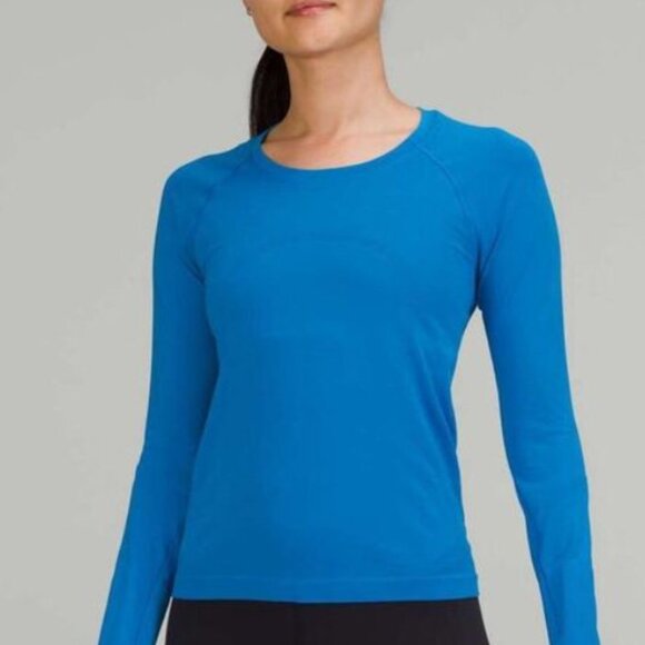 Lululemon Swiftly Tech Long Sleeve Cropped Shirt 2.0 Poolside Blue Size 12 - Picture 1 of 5